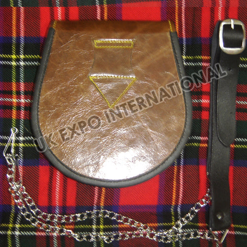 Brown Leather Embossed Freemasonry Day Wear Sporran