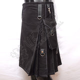 Heavy Duty Black Color With White Out Thread Utility Kilt