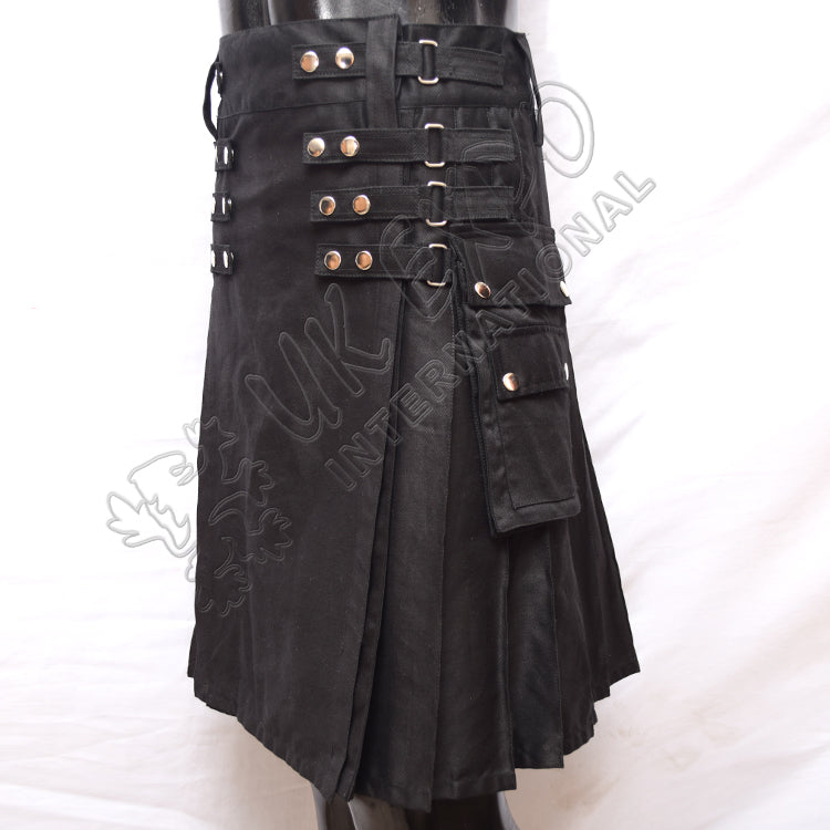 Black Heavy Duty 8 Straps Snap Closing Utility Kilt
