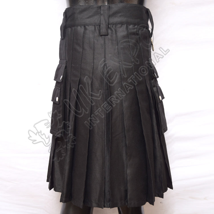 Black Heavy Duty 8 Straps Snap Closing Utility Kilt
