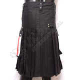 USA Flag Pockets Black Cotton Standard Utility Kilt