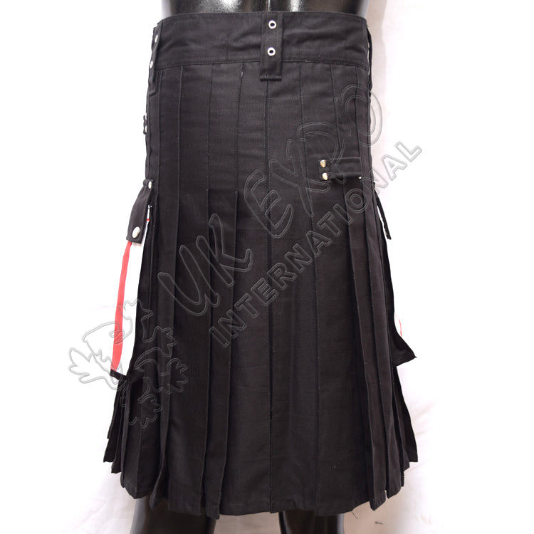 USA Flag Pockets Black Cotton Standard Utility Kilt