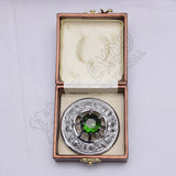Thistle Moulded With Green Emerald Stone Brooch