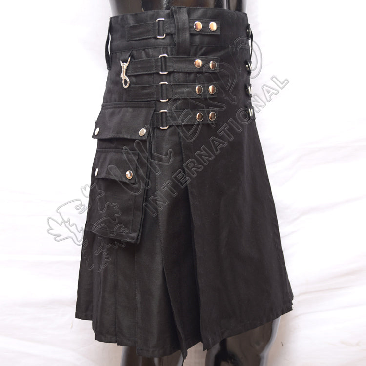 Black Heavy Duty 8 Straps Snap Closing Utility Kilt