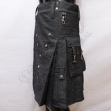 Black Denim Y Style Utility Kilt