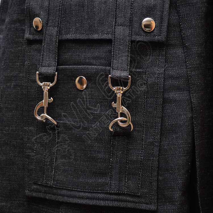Black Denim Y Style Utility Kilt
