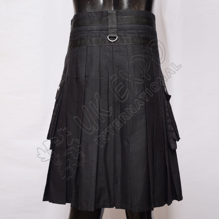 Black Gothic Stylish With Chains Tactical Webbing Utility Kilt
