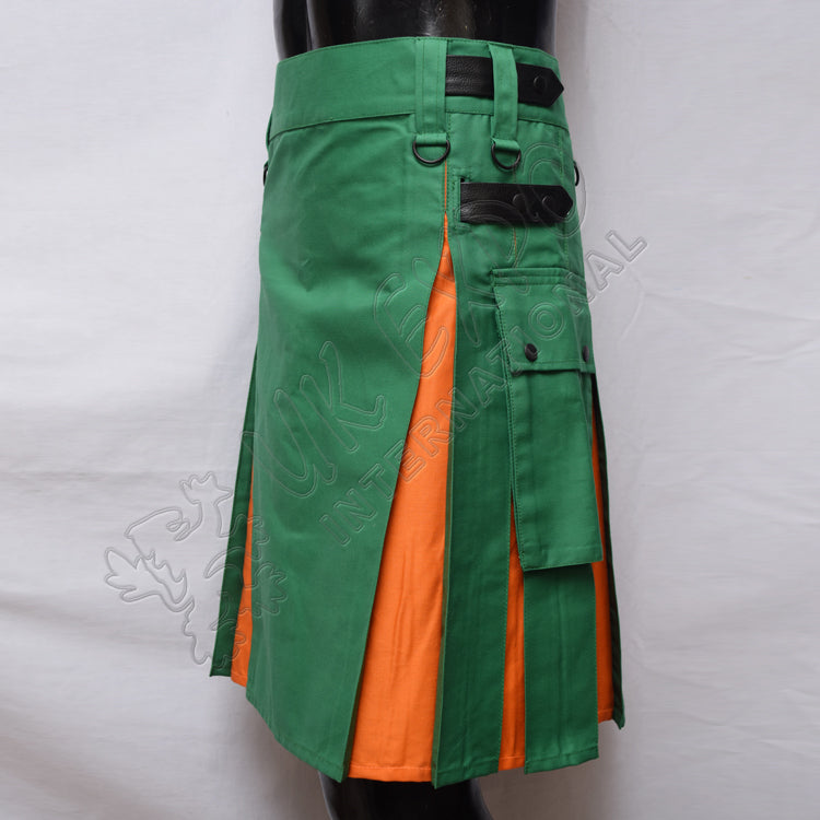 Green With Orange Hybrid Two Tone Utility Kilt