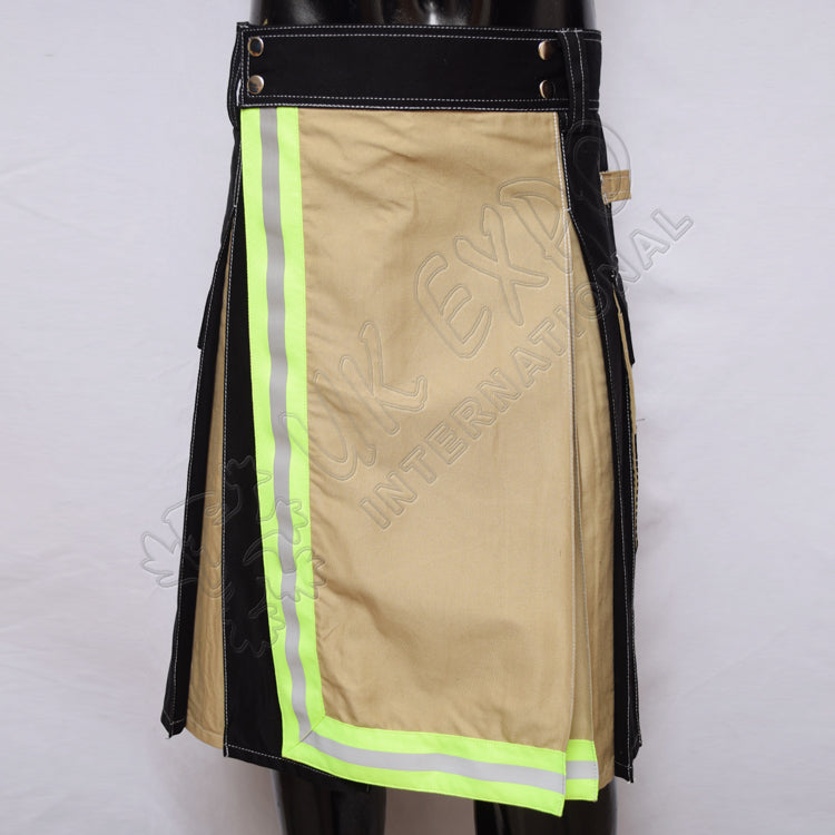 Khaki With Black Color Firefighter Tape Utility Kilt