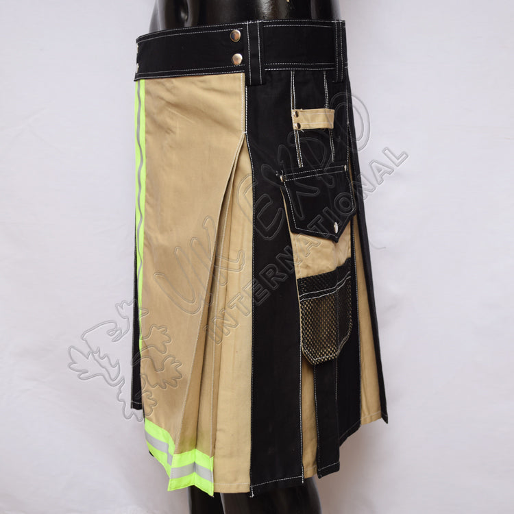 Khaki With Black Color Firefighter Tape Utility Kilt