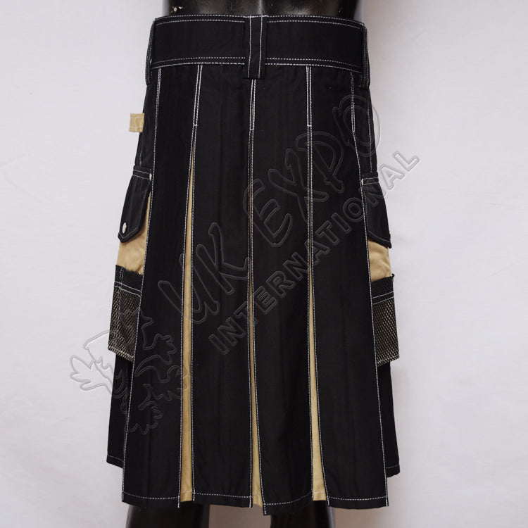 Khaki With Black Color Firefighter Tape Utility Kilt