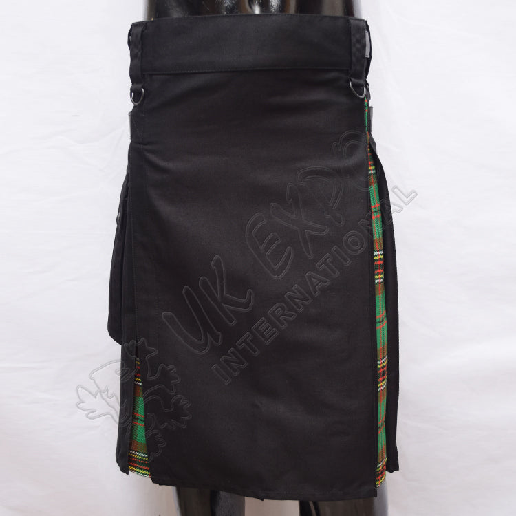Black Cotton With Tara Murphy Tartan Hybrid Utility Kilt