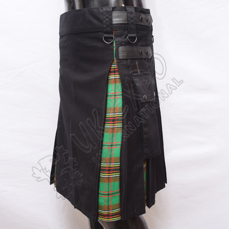 Black Cotton With Tara Murphy Tartan Hybrid Utility Kilt