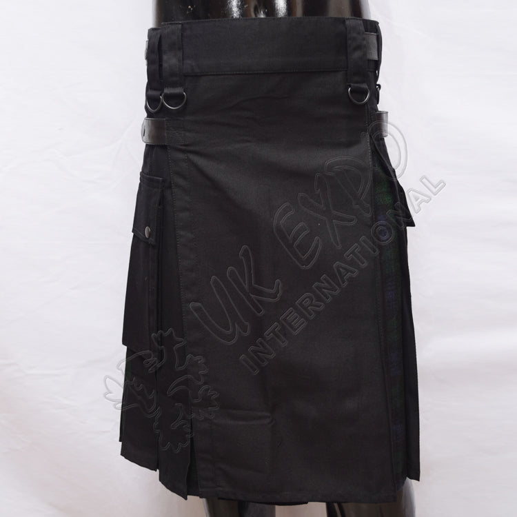 Black Hybrid With Black Watch Tartan Utility Kilt
