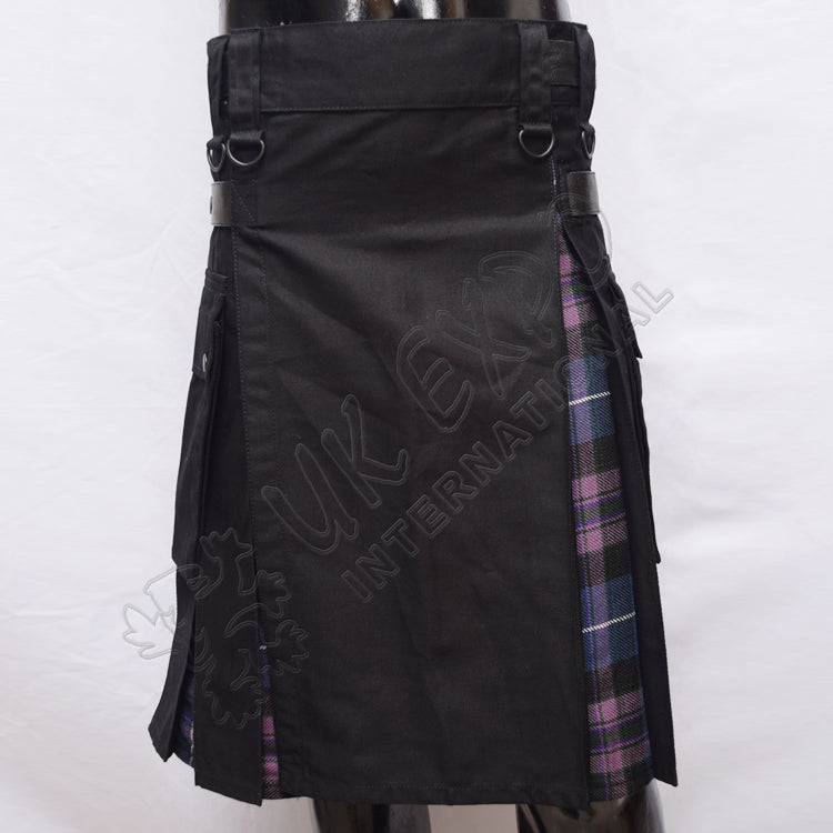 Black Hybrid With Pride of Scotland Tartan Utility Kilt