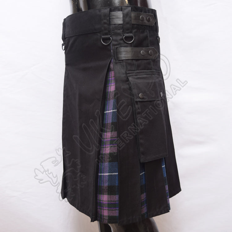 Black Hybrid With Pride of Scotland Tartan Utility Kilt