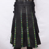 Decent Black Cotton With Irish Tartan Hybrid Utility Kilt