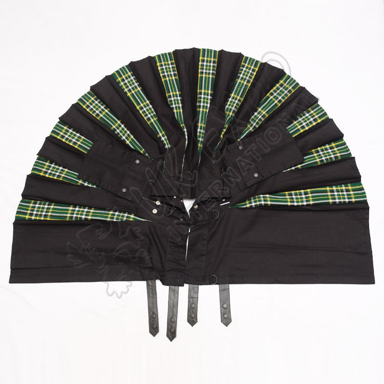 Decent Black Cotton With Irish Tartan Hybrid Utility Kilt