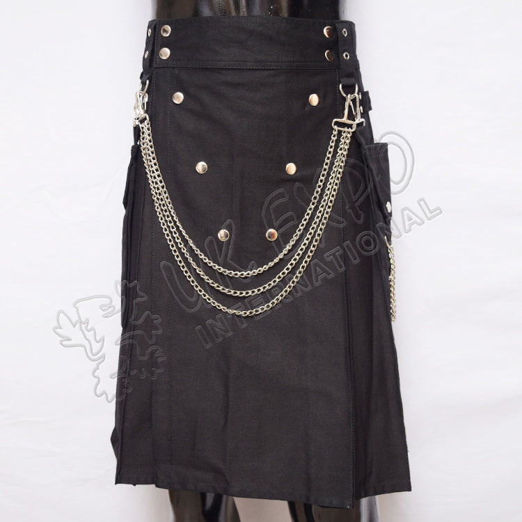 Vee Snappy Black Sports Chain Style Utility Kilt Detachable Pockets