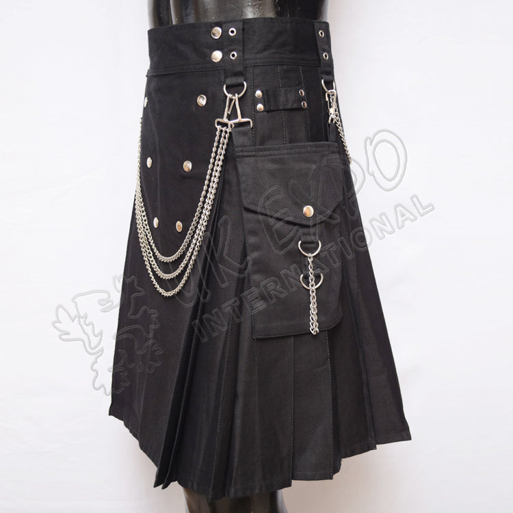 Vee Snappy Black Sports Chain Style Utility Kilt Detachable Pockets