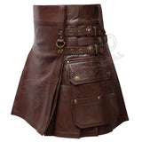 Brown Leather Warrior Kilt 4 Strap Utility Kilt