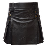 Black Leather Warrior Kilt 4 Strap Utility Kilt