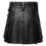 Black Leather Warrior Kilt 4 Strap Utility Kilt