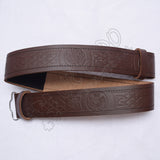 Brown Thistle Belt With Scottish Celtic Embossed Leather Belt