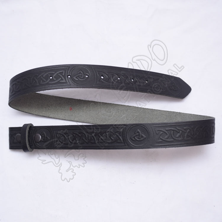 Black Celtic Belt with Scottish Celtic Embossed wide