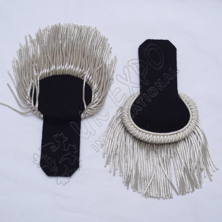 Dark Blue Epaulettes Silver Bullion Fringe Military Shoulder Boards