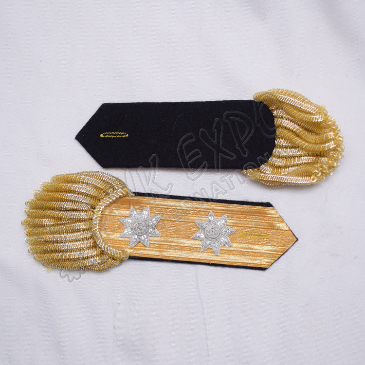Gold Bullion Wire Braid Epaulettes Silver Star Badges Fringe Military Shoulder Boards