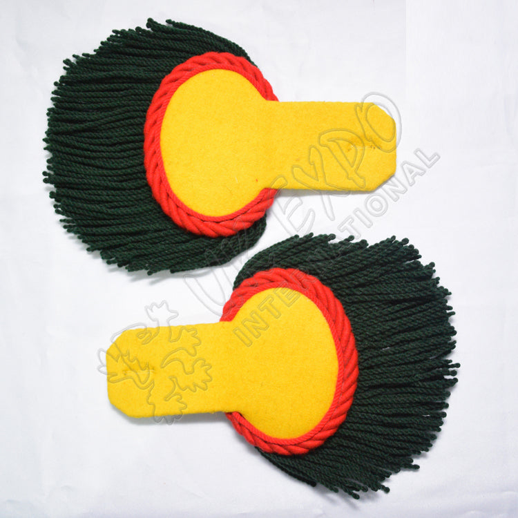 Red Round Epaulettes Yellow Dark Green Wool Military Shoulder Boards