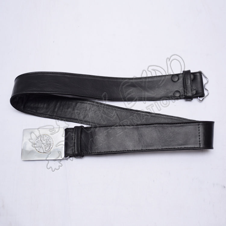1.5 Inches Wide Double Sided Leather Belt With Snaps Closing Celtic Buckle