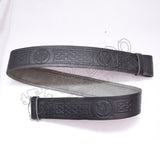 Scottish Flower And Celtic Knot Work Embossed Black Leather Kilt Belt