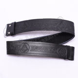 Masonic Embossed Black Leather Kilt Belt Velcro Closing