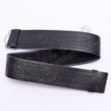 Celtic Embossed Black Leather Kilt Belt Velcro Closing