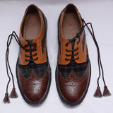 Tartan Ghillies Black/Gray Plaid With Brown/Tan Leather