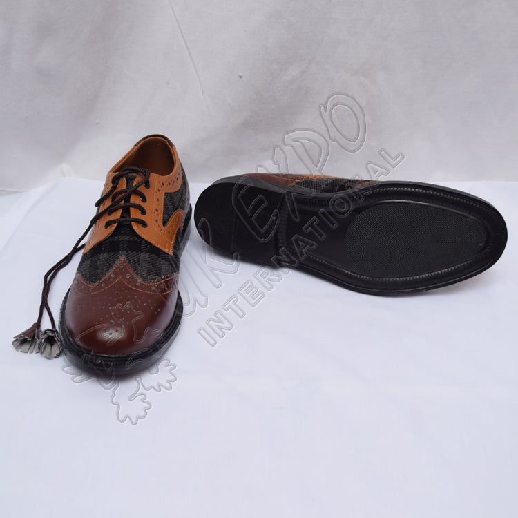 Tartan Ghillies Black/Gray Plaid With Brown/Tan Leather