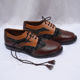 Tartan Ghillies Black/Gray Plaid With Brown/Tan Leather