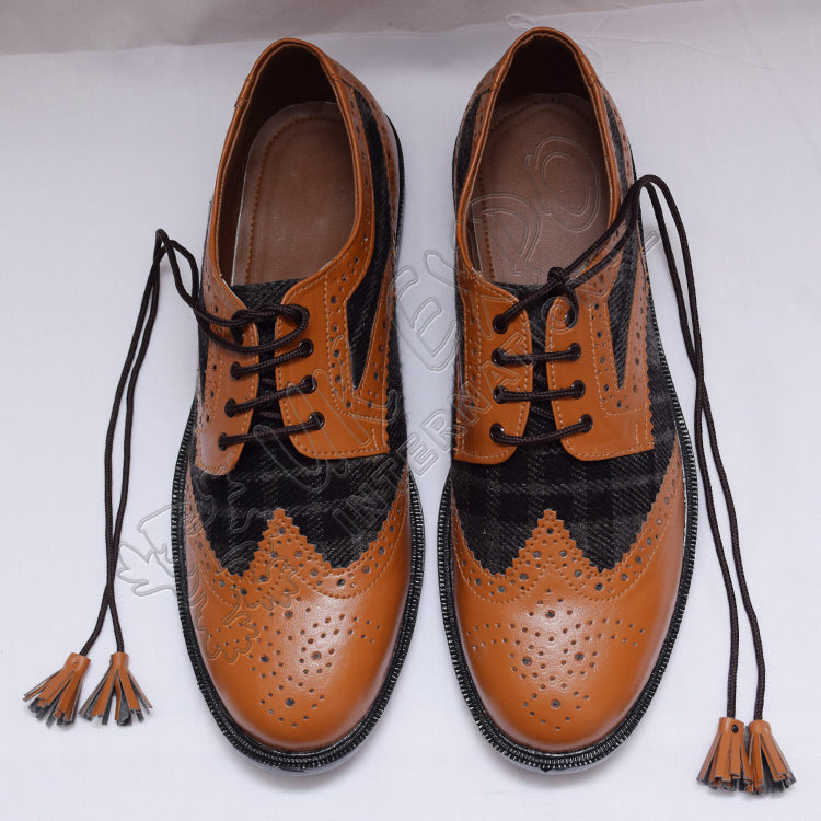Hybrid Black Tartan Ghillies Brown Leather With PU Sole