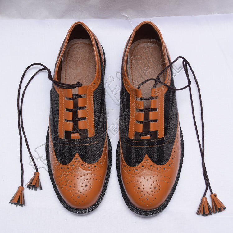 Hybrid Gray Tartan Ghillies Brown Leather With PU Sole Shoes
