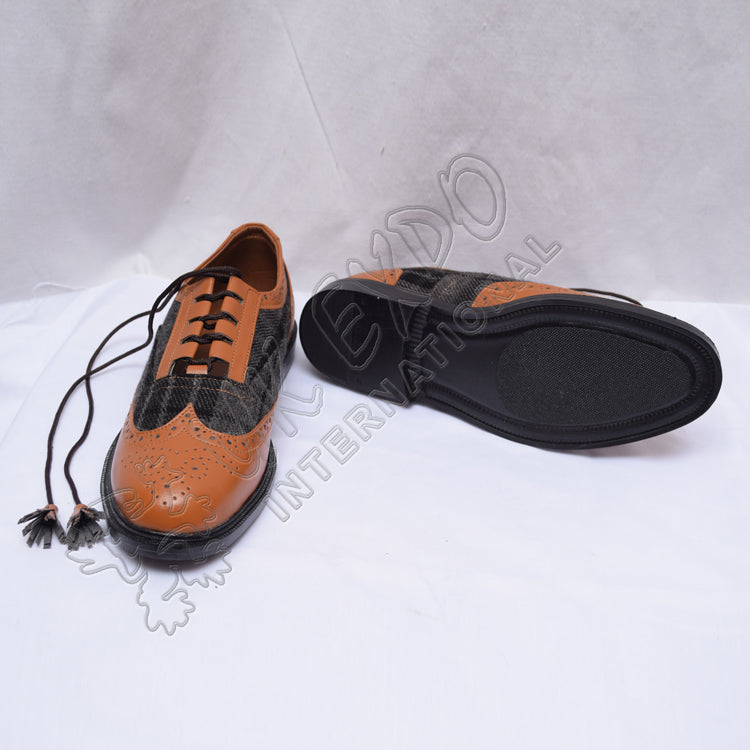 Hybrid Gray Tartan Ghillies Brown Leather With PU Sole Shoes