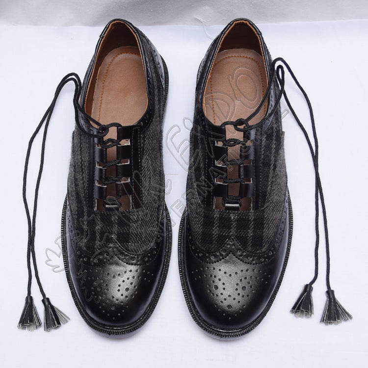 Hybrid Gray Tartan Ghillie Brogues Black Leather With PU Sole