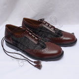 Hybrid Gray Tartan Ghillie Brogues With Chocolate Leather