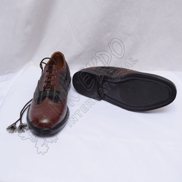 Hybrid Gray Tartan Ghillie Brogues With Chocolate Leather