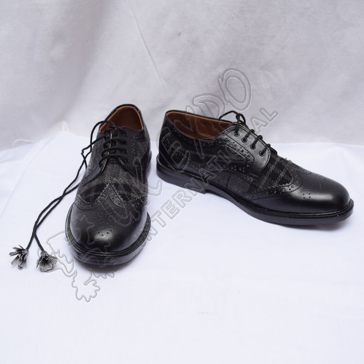Hybrid Tartan Ghillie Brogues Gray Black Leather With PU Sole