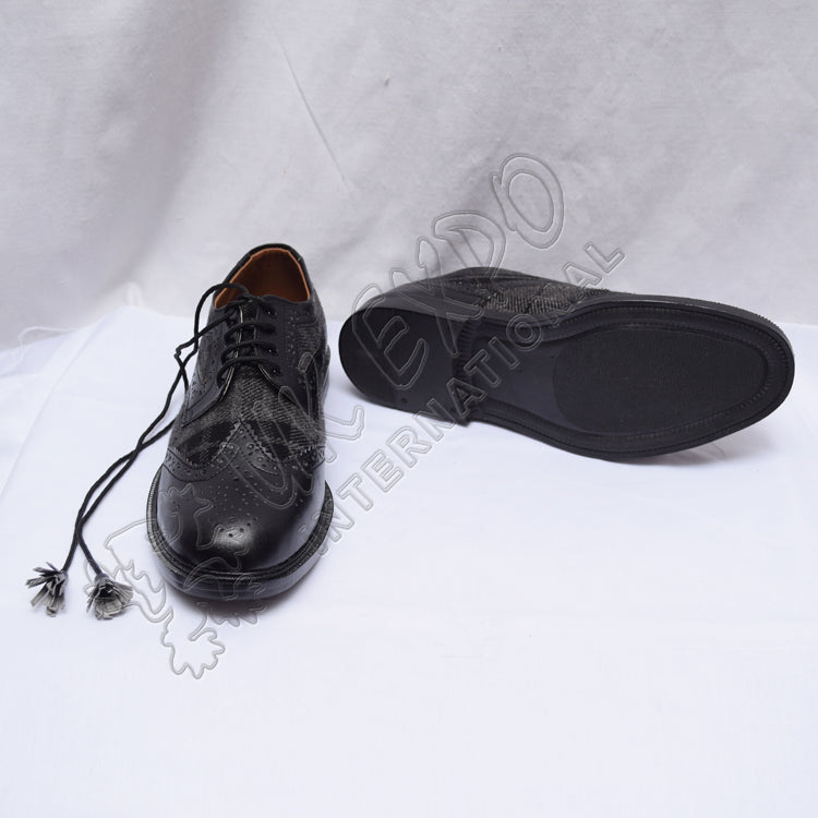 Hybrid Tartan Ghillie Brogues Gray Black Leather With PU Sole