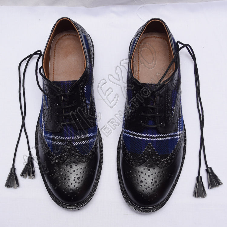 Scotland Heritage Tartan Ghillie Brogues Black Leather Shoes