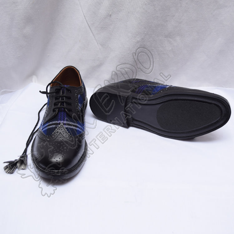 Scotland Heritage Tartan Ghillie Brogues Black Leather Shoes