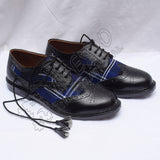 Scotland Heritage Tartan Ghillie Brogues Black Leather Shoes
